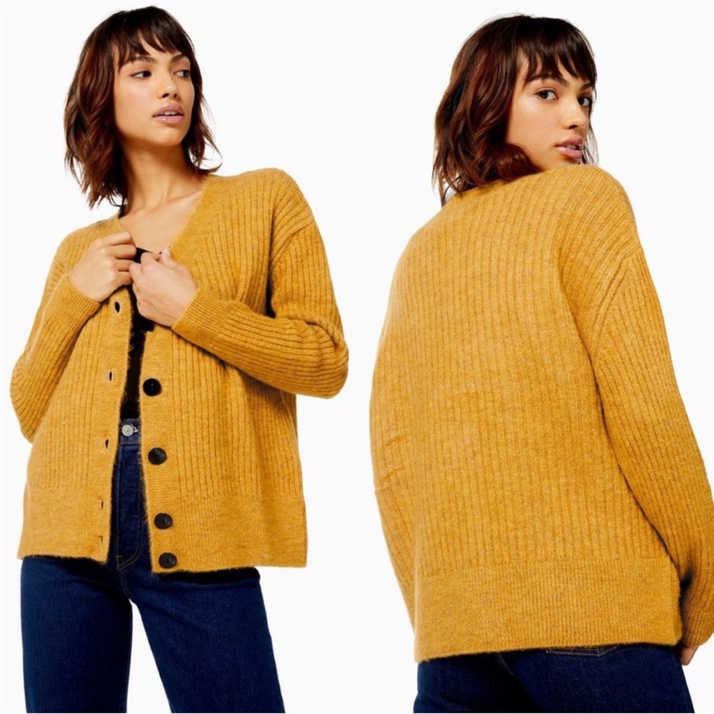 Topshop Mustard Ribbed Button Front Cardigan - Picture 5 of 5